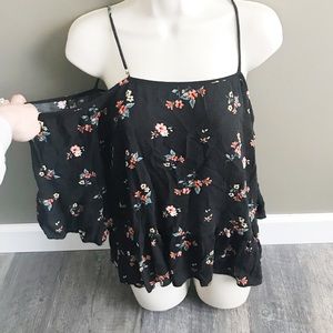 Charming Charlie black floral cold shoulder top